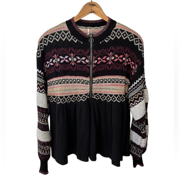 Free People | Women’s Black/Purple/Metallic Cabin Fever Swit FairIsle Sweater XS - Picture 5 of 16